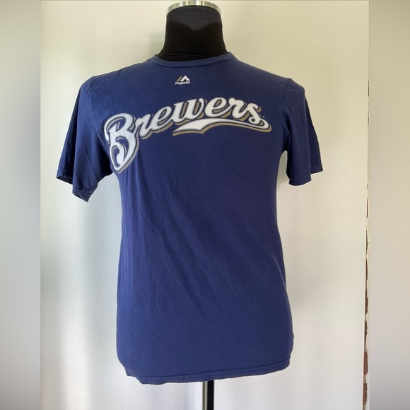 Majestic Milwaukee Brewers, Christian Yelich Double sided T-Shirt Size Small - Picture 1 of 5